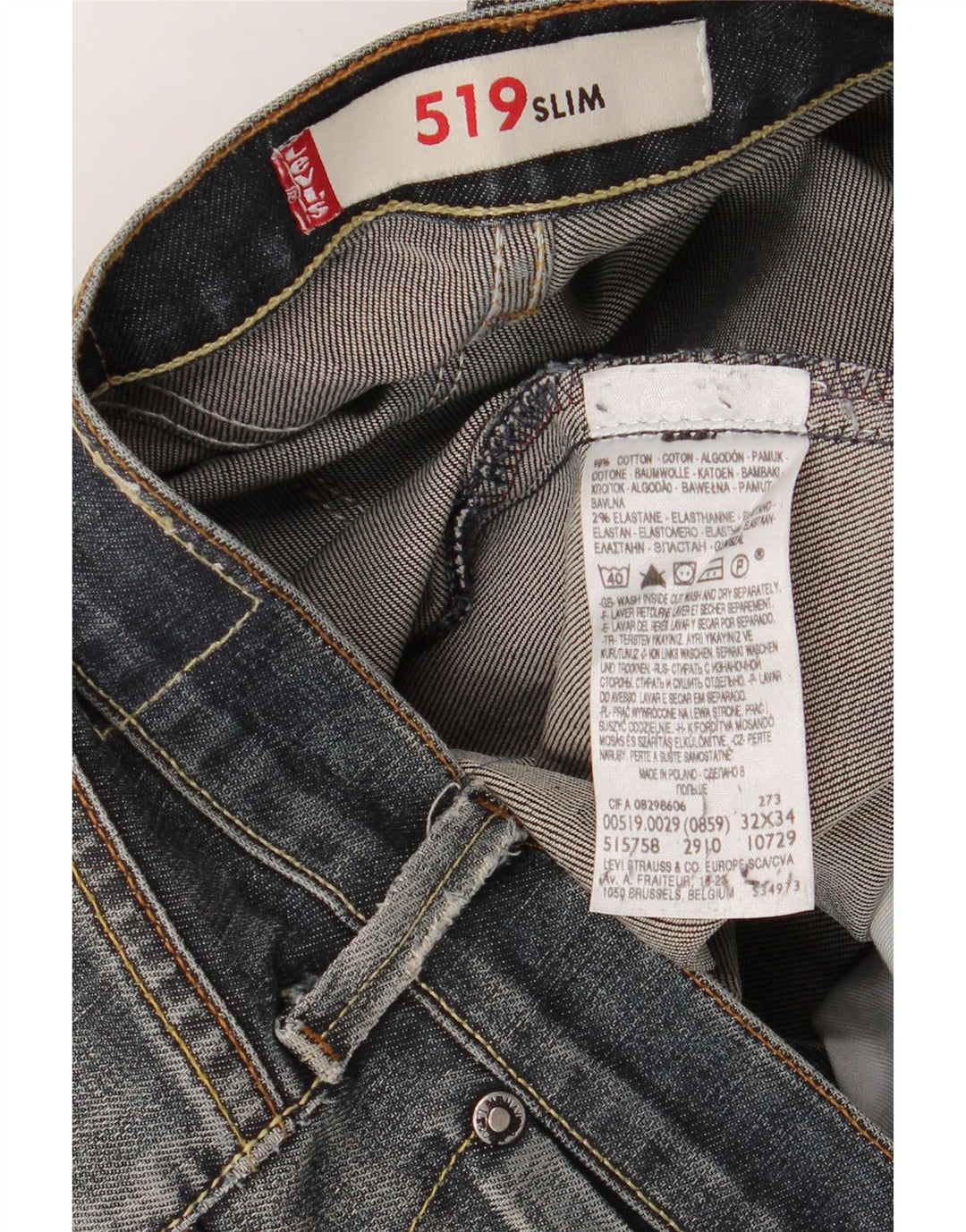 LEVI'S Herren 519 Slim Jeans W32 L30 Blaue Baumwolle