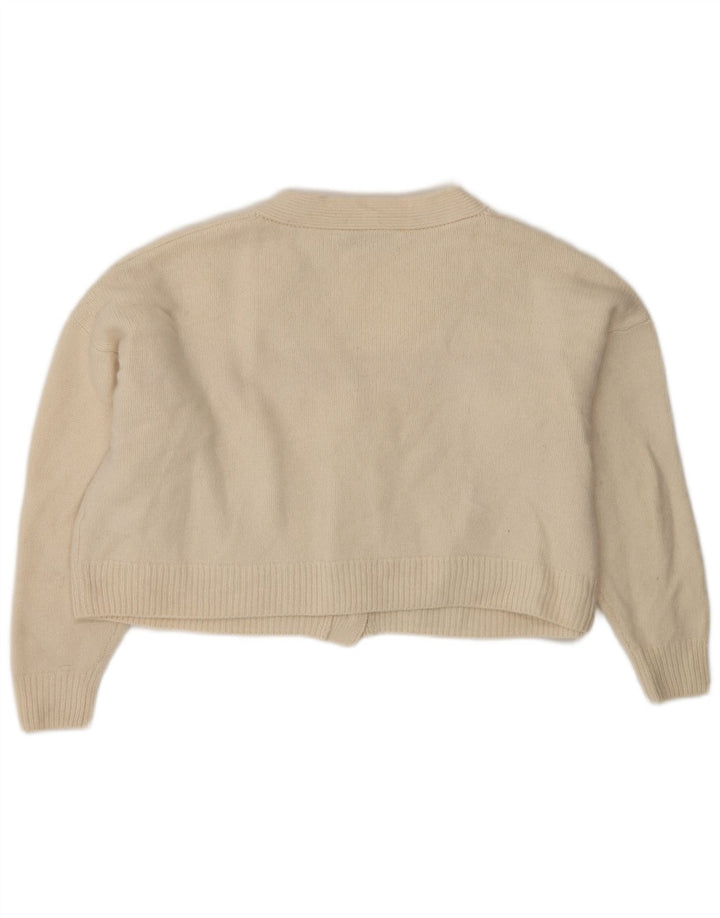 Zara Damen Crop-Oversize-Cardigan-Pullover UK 10 Small Beige Wolle