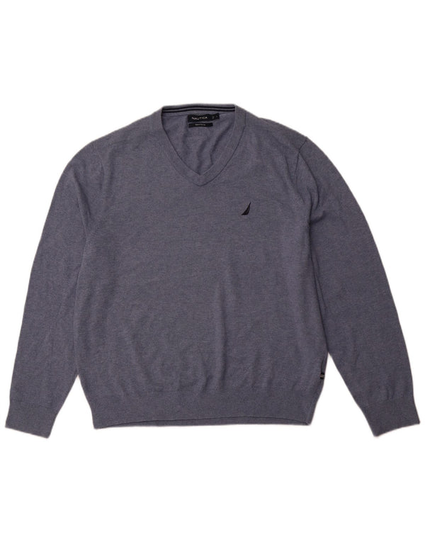 NAUTICA Herren Navtech Pullover mit V-Ausschnitt, groß, blaue Baumwolle