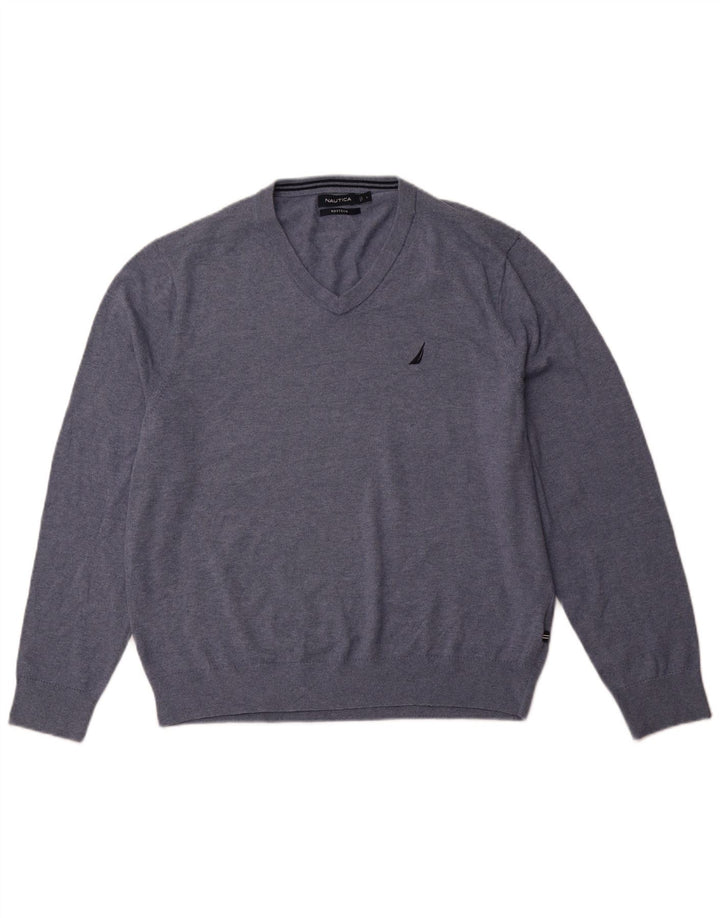 NAUTICA Herren Navtech Pullover mit V-Ausschnitt, groß, blaue Baumwolle