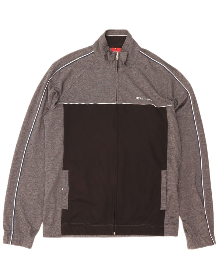 CHAMPION Herren-Trainingsanzugoberteil, XL, graues Colourblock-Polyester