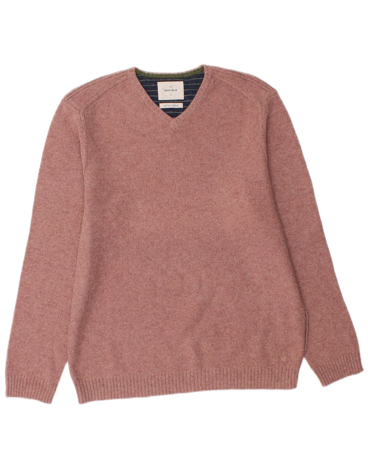 White Stuff Herren-Pullover mit V-Ausschnitt aus Lammwolle in Mittelrosa