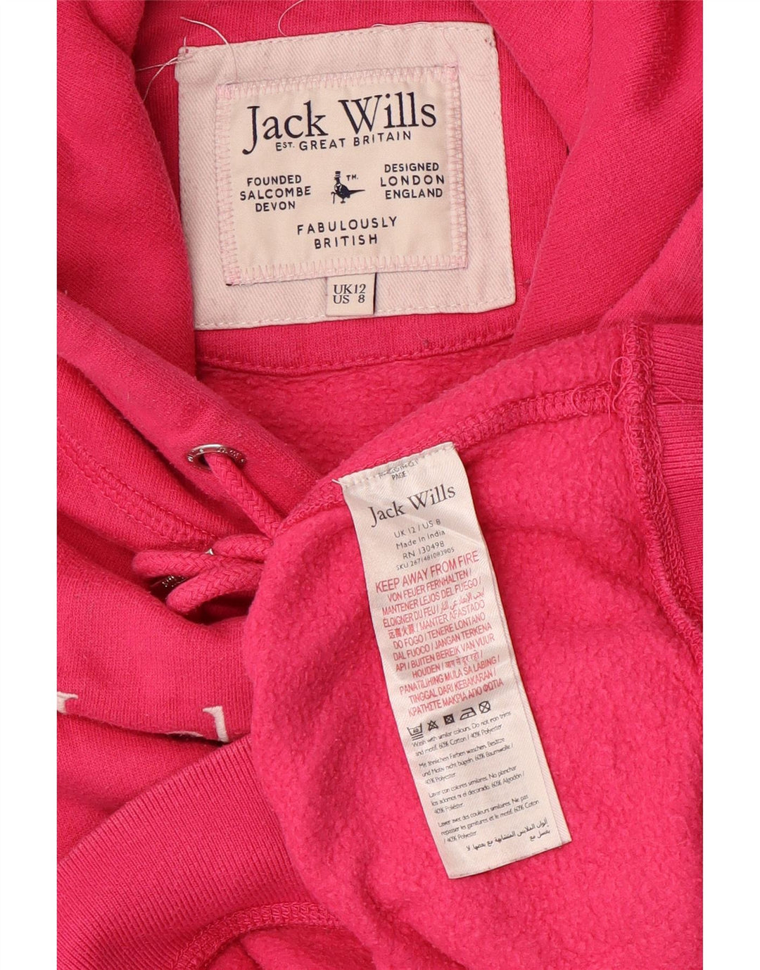 JACK WILLS Damen-Pullover mit übergroßem, bauchfreiem Grafik-Kapuzenpullover, Gr. 12, Mittelrosa