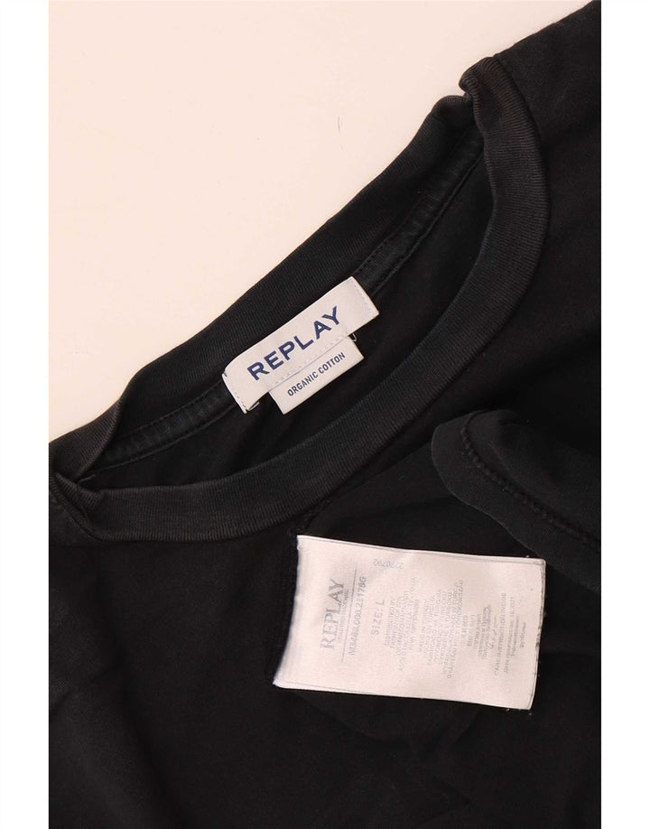 Replay Herren-T-Shirt mit Grafik, Größe L, aus schwarzer Baumwolle