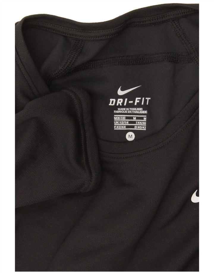 Nike Damen Dri Fit Top Langarm UK 12/14 Medium Schwarz Farbblock