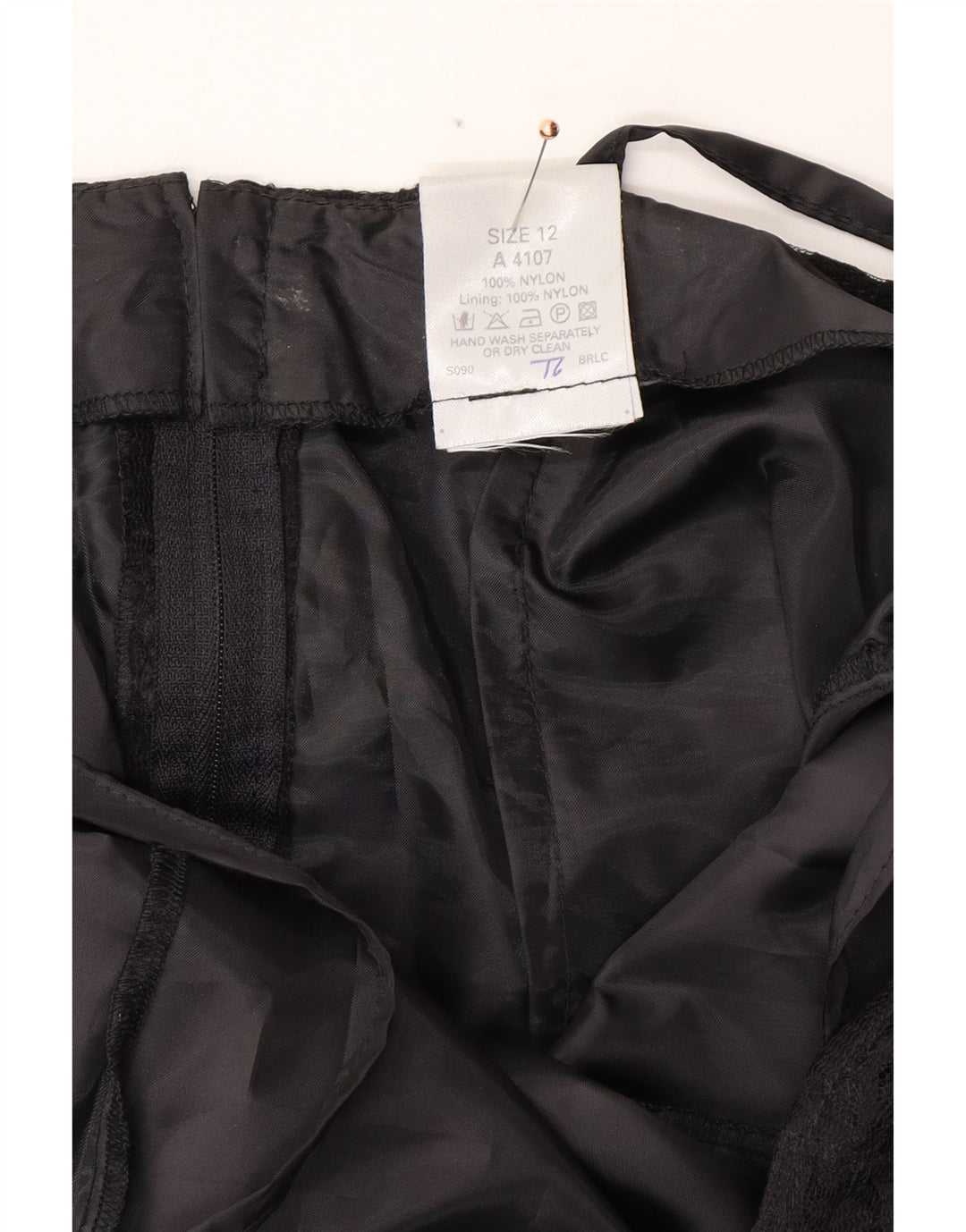 CLASSIC Damen A-Linien-Kleid UK 12 Mittelschwarzes Nylon mit Blumenmuster