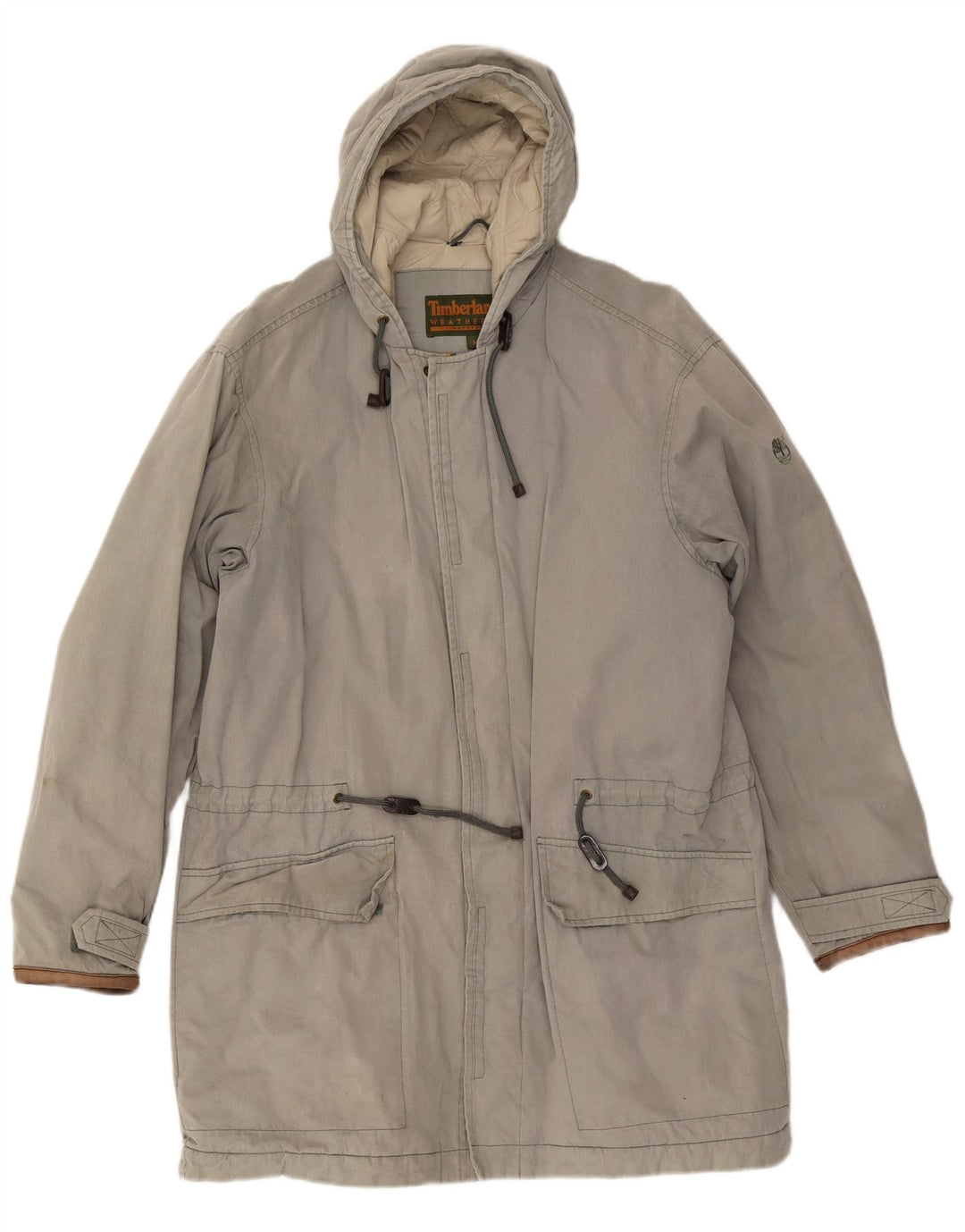 TIMBERLAND Herren-Windbreaker-Mantel mit Kapuze, UK 38, mittelgraue Baumwolle