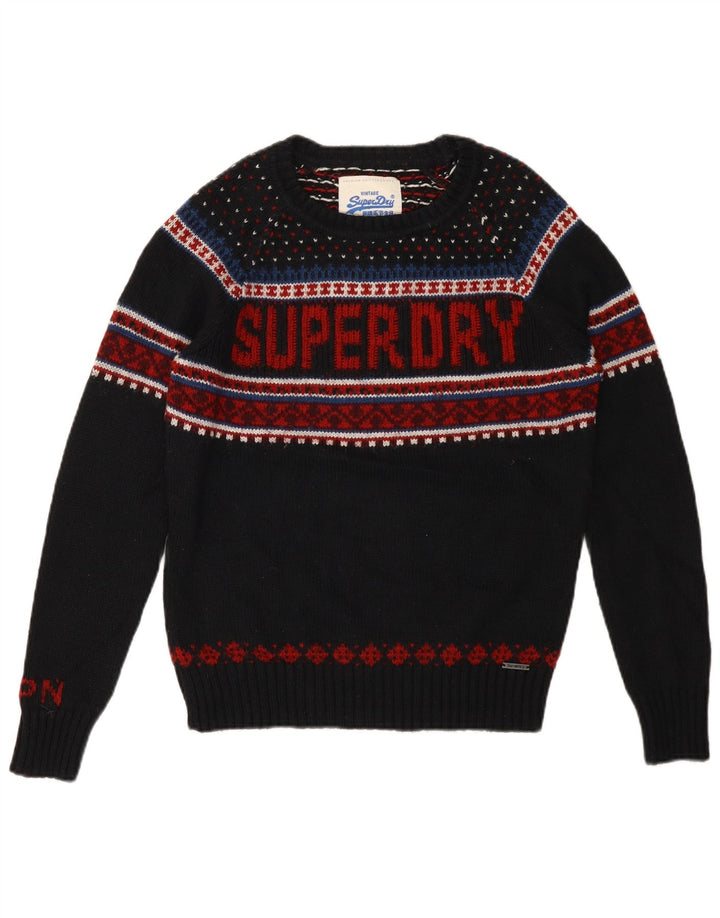 Superdry Herren-Pullover mit grafischem U-Boot-Ausschnitt, Mittelschwarz, Fair Isle