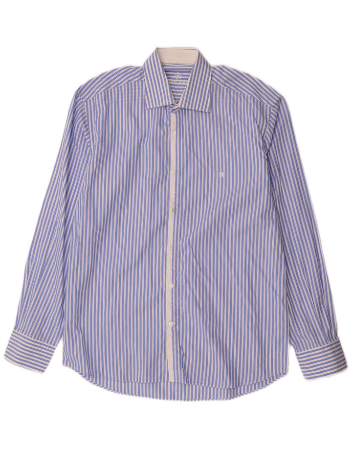 HARRY & SONS Herrenhemd Größe 39 15 1/2 mittelblau gestreifte Baumwolle