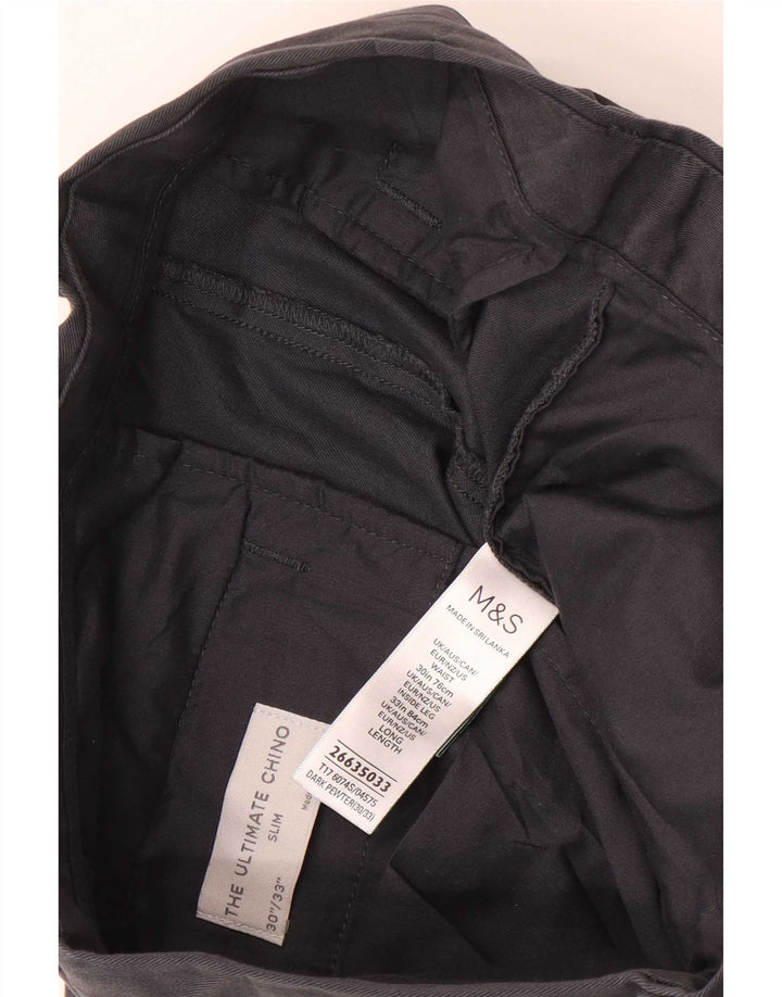Marks & Spencer Slim Chino-Hose für Herren, W30 L33, graue Baumwolle