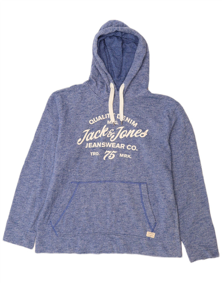 Jack & Jones Herren-Kapuzenpullover mit Grafik, XL, blau geflecktes Polyester