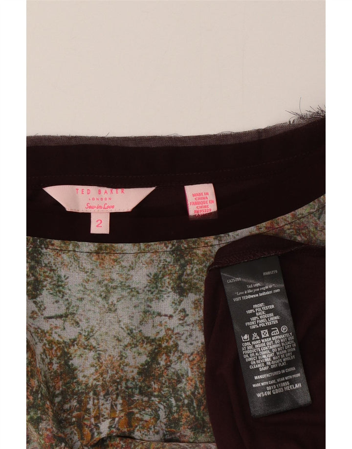 Ted Baker Damen-T-Shirt mit übergroßem Grafik-T-Shirt, Größe 2, klein, braun geblümt