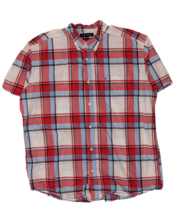 Tommy Hilfiger Herren-Hemd, kurzärmelig, klassische Passform, XL, rot kariert, Baumwolle