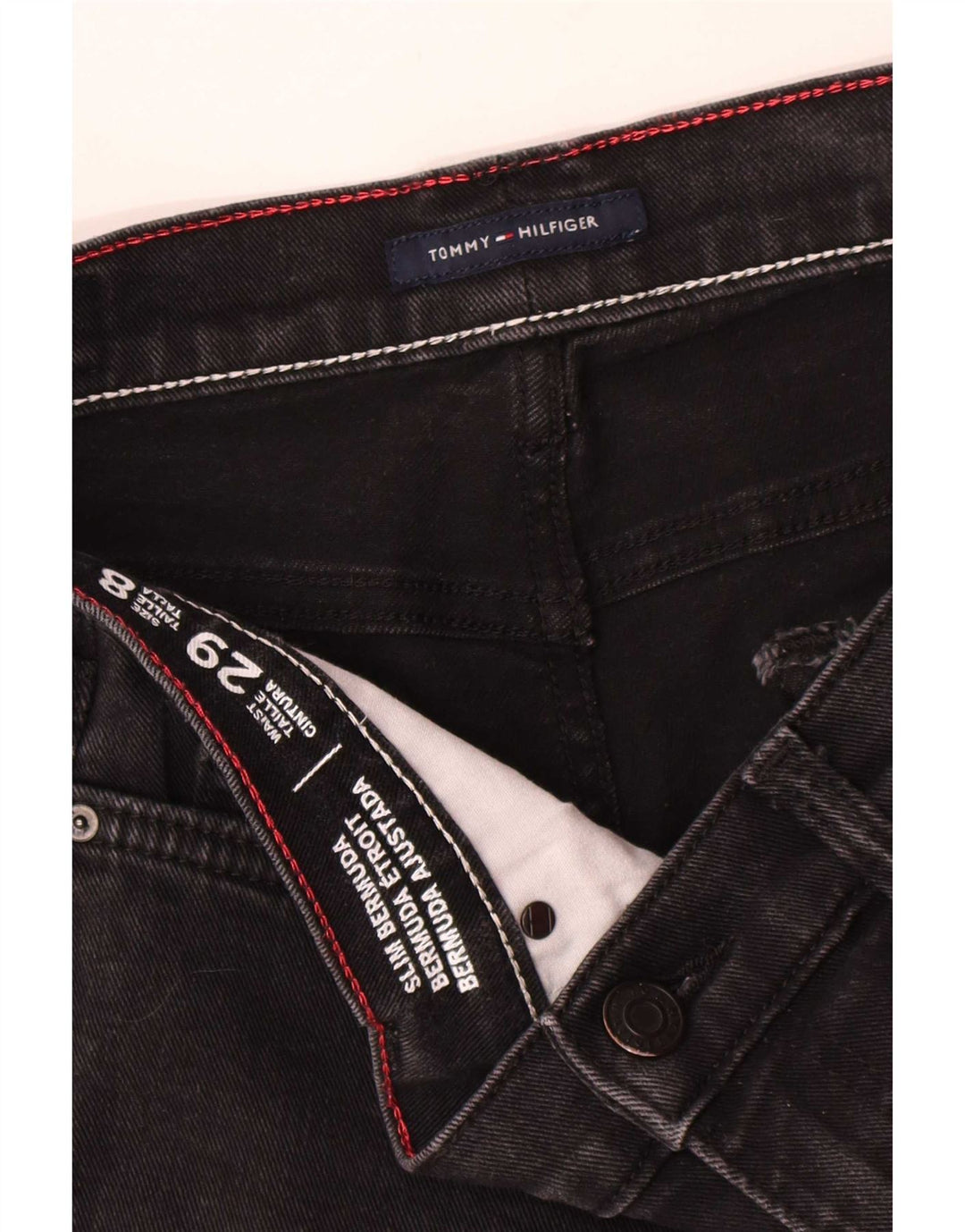 Tommy Hilfiger Damen Bermuda Slim Denim Shorts W29 Mittelschwarze Baumwolle