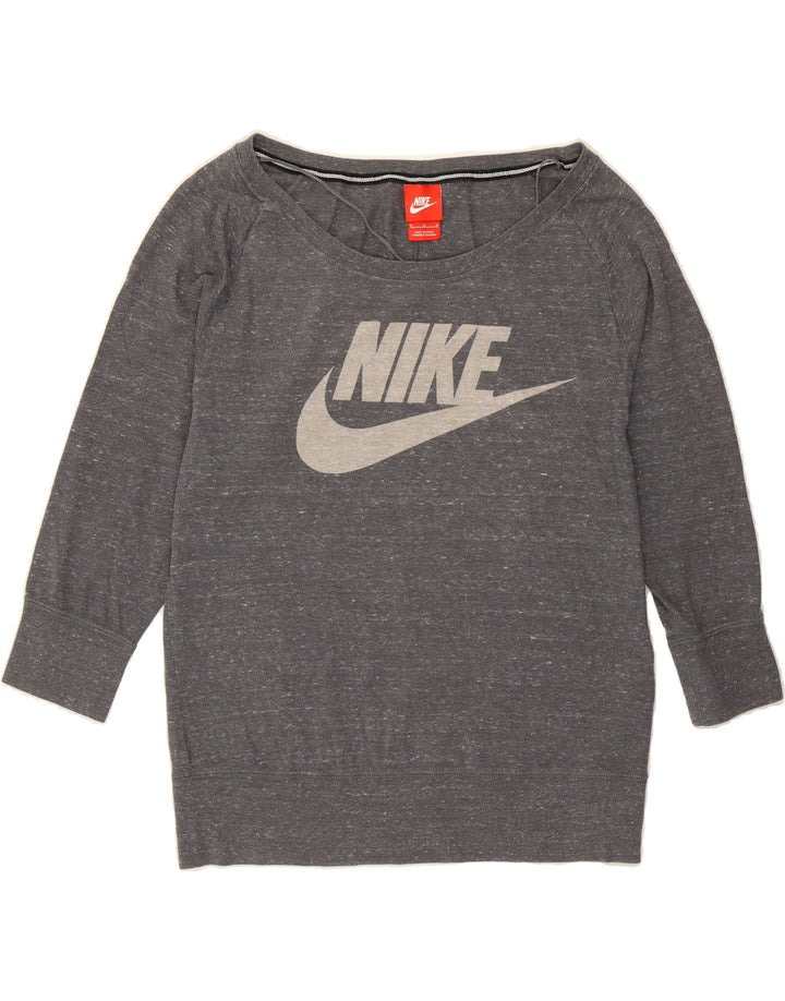 NIKE Womens Graphic Top 3/4 Sleeve UK 14 Medium Grey Flecked Cotton Vintage Nike and Second-Hand Nike from Messina Hembry 