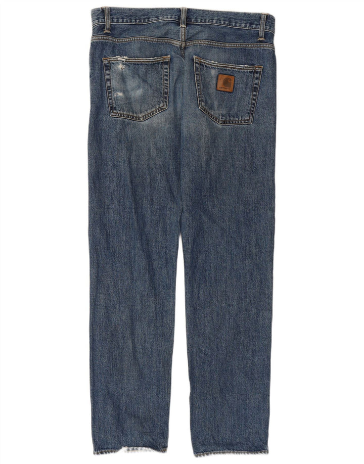 CARHARTT Herren Straight Jeans W34 L32 Blaue Baumwolle