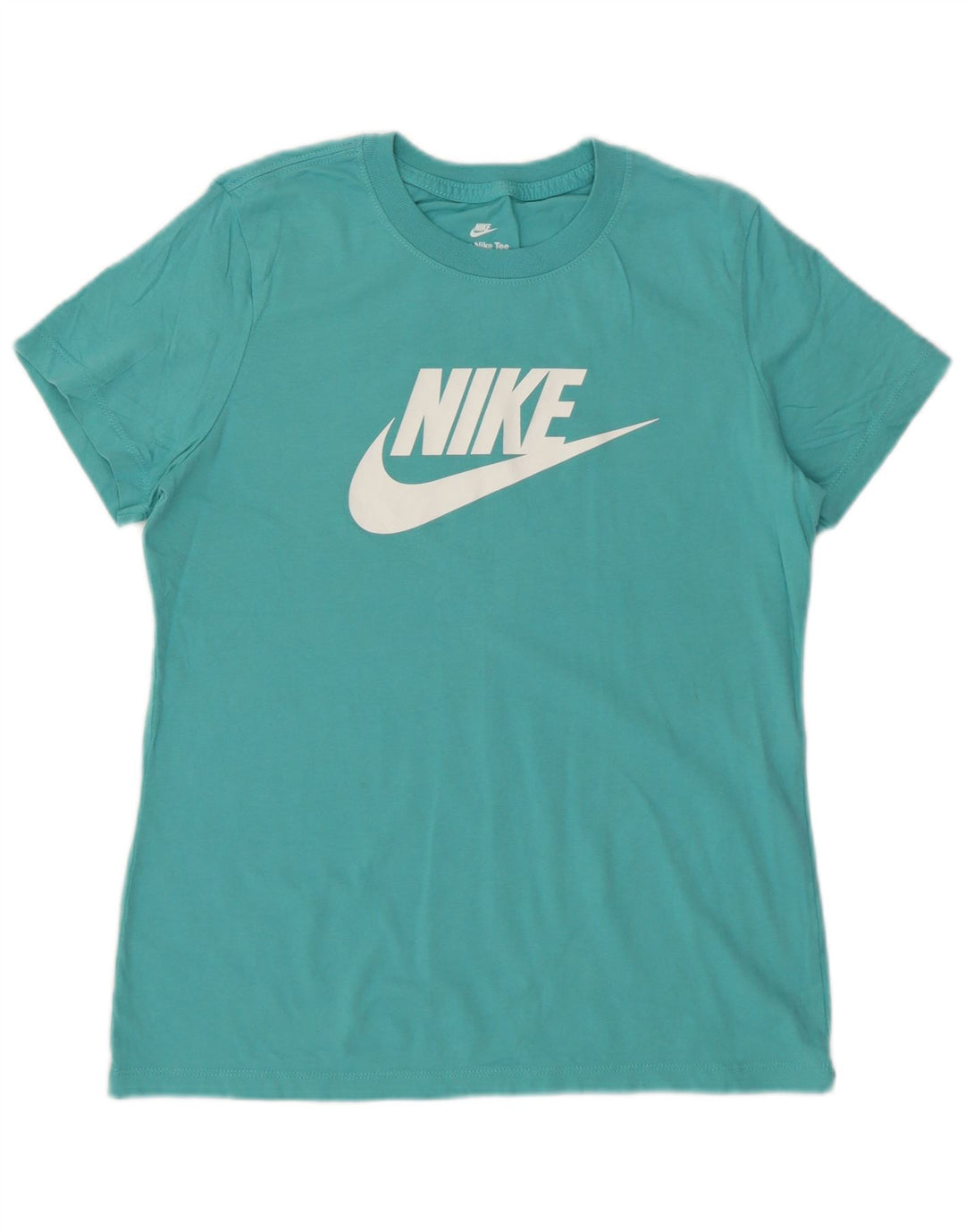 NIKE Womens Graphic T-Shirt Top UK 14 Medium Turquoise Cotton