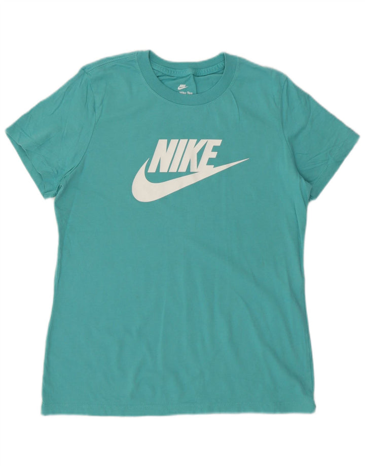 NIKE Womens Graphic T-Shirt Top UK 14 Medium Turquoise Cotton