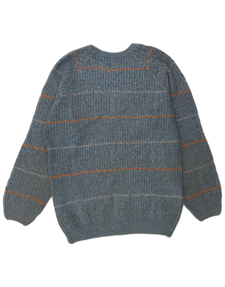 Vintage Herren Pullover mit Rundhalsausschnitt IT 50 Mittelblau gestreift