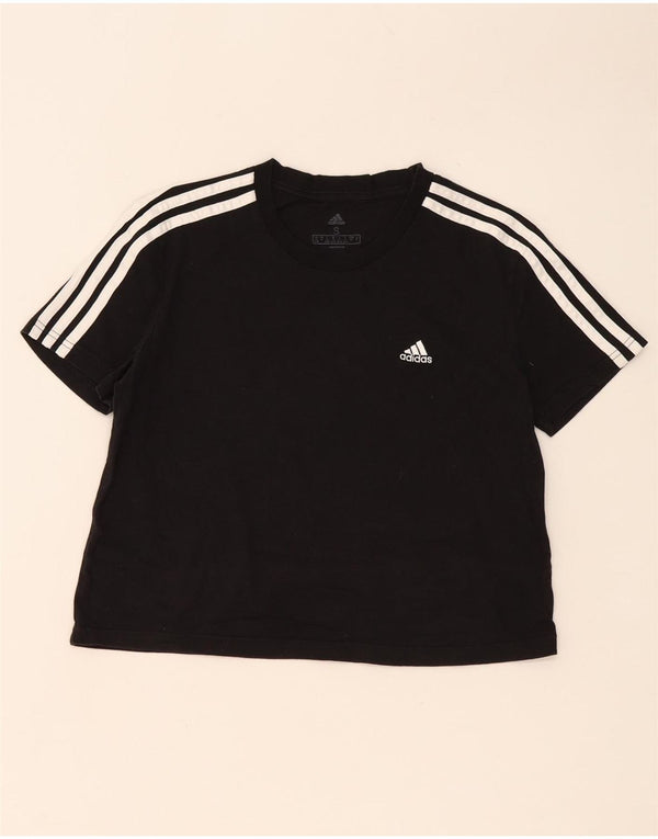 Adidas Damen Crop T-Shirt Top UK 8/10 Small Schwarz Baumwolle