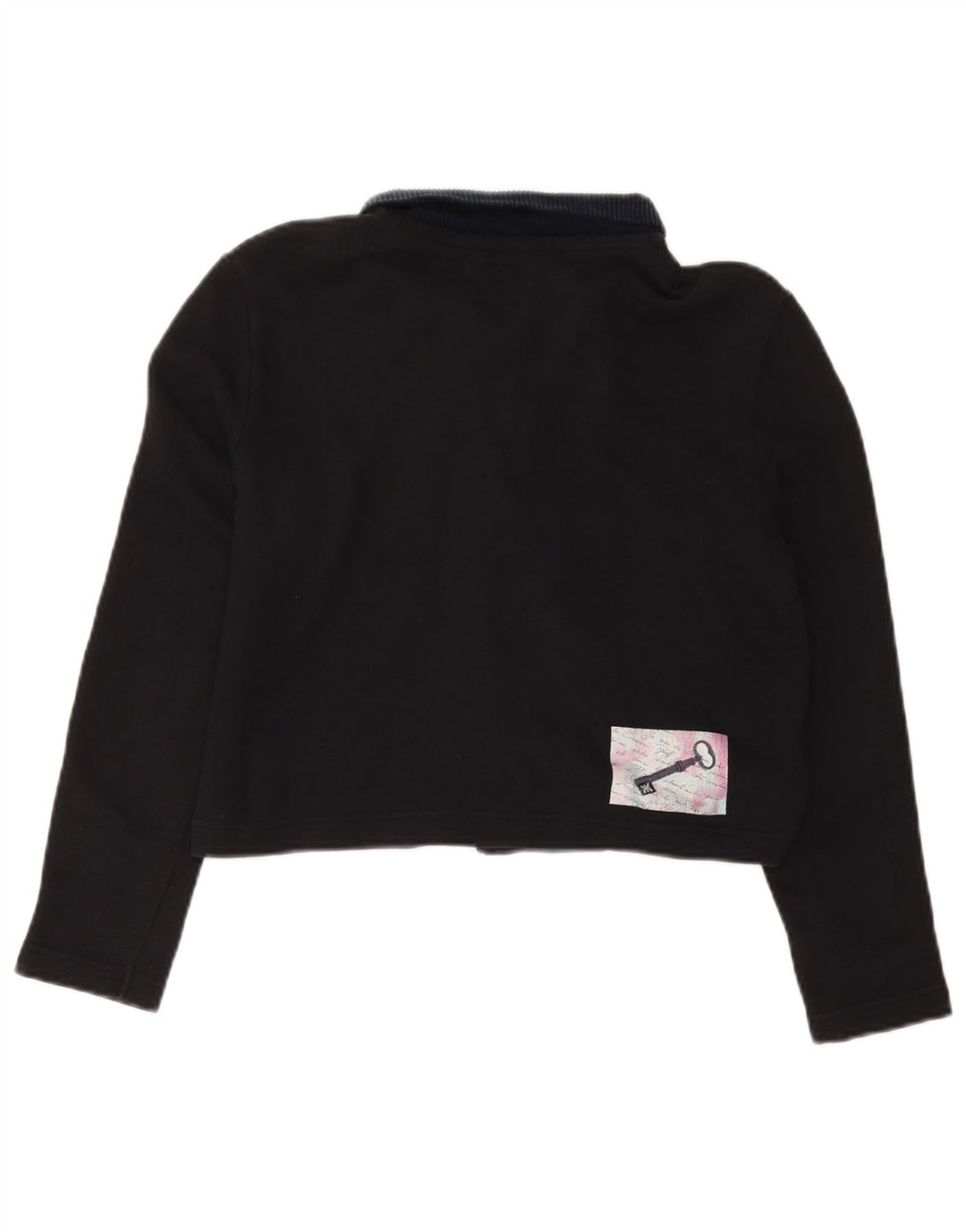 BENETTON Damen Übergroßes Grafik-Crop-Poloshirt UK 10 Small Schwarz