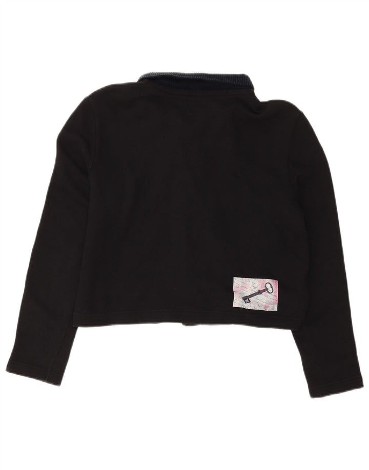 BENETTON Damen Übergroßes Grafik-Crop-Poloshirt UK 10 Small Schwarz