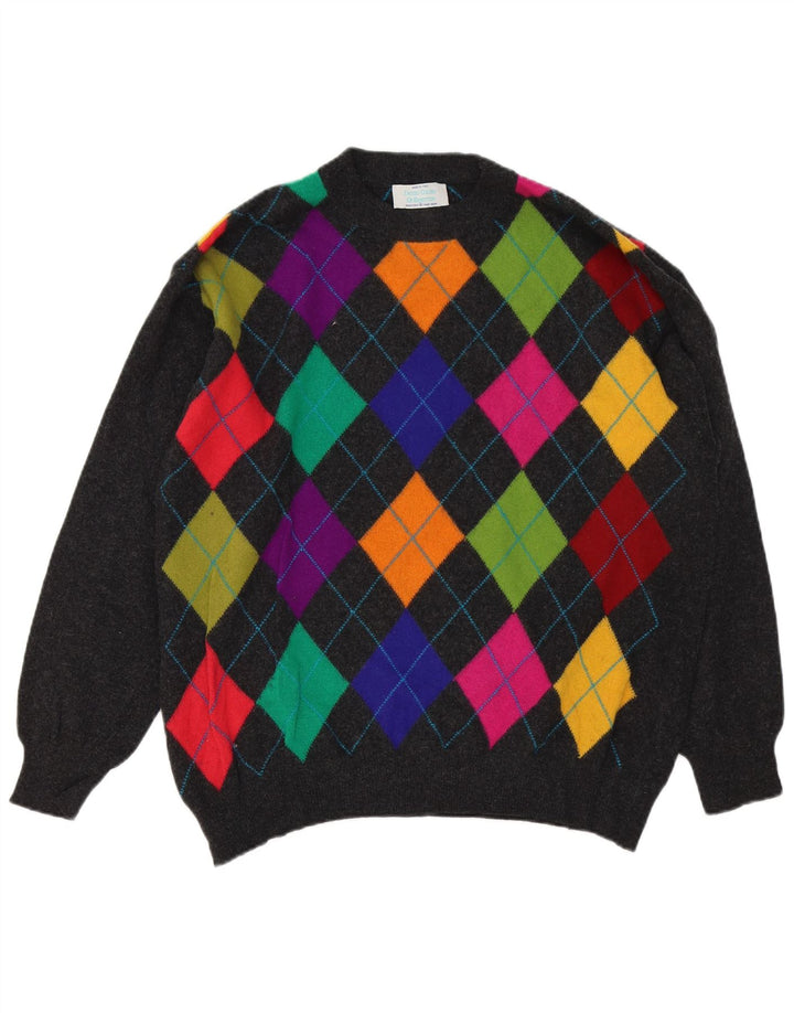 Benetton Herren-Pullover mit Rundhalsausschnitt, IT 50, mittelgrau, Argyle/Diamant
