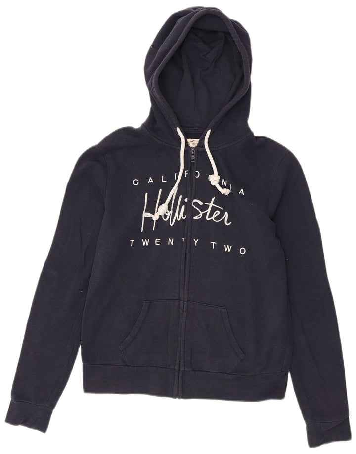 HOLLISTER Damen-Kapuzenpullover mit grafischem Reißverschluss, UK 10, Größe S, Marineblau, Baumwolle