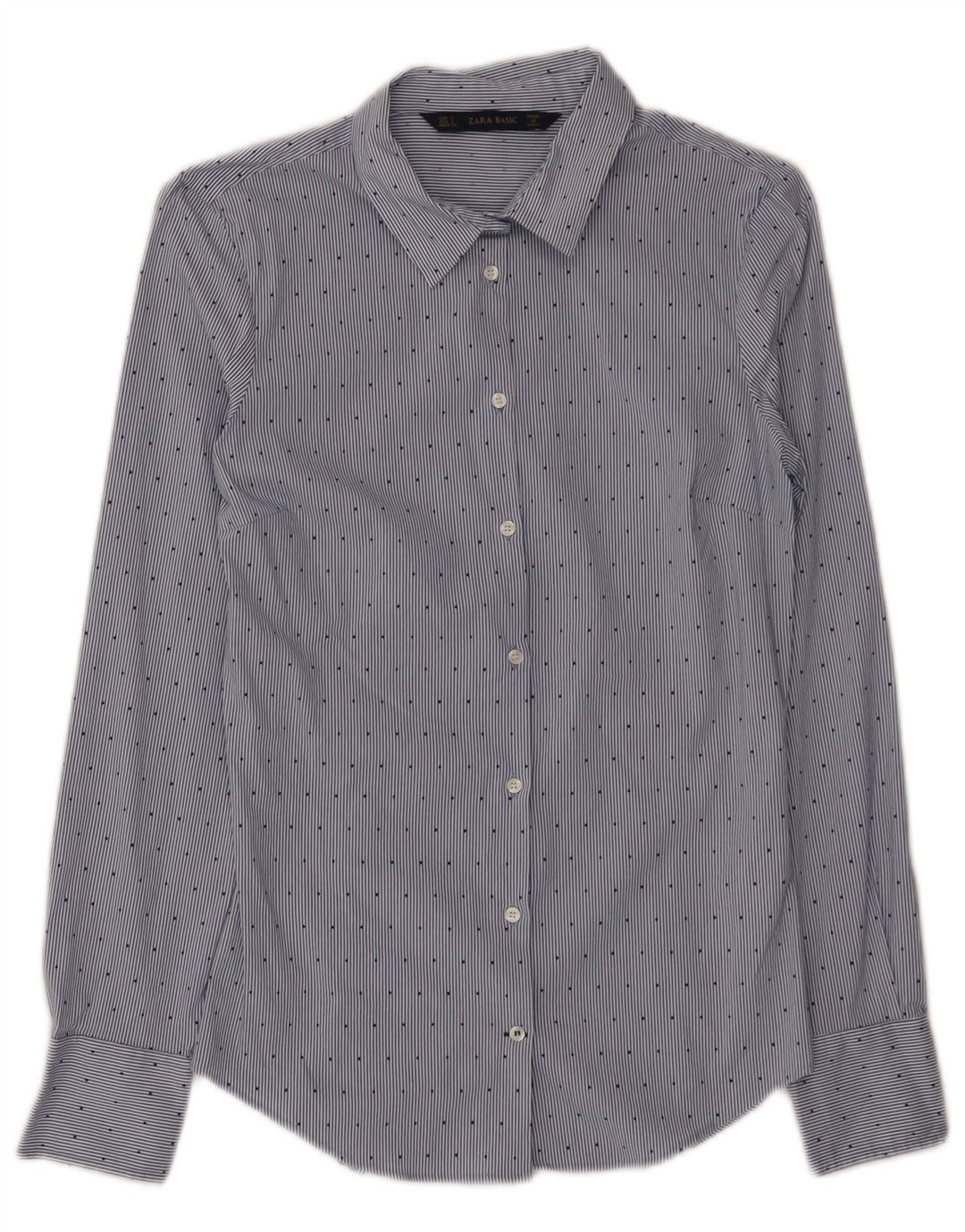 Zara Damen-Hemd UK 8 Small Blaue Nadelstreifen-Baumwolle