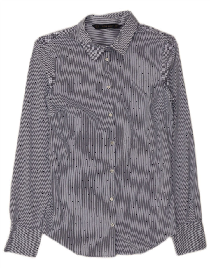 Zara Damen-Hemd UK 8 Small Blaue Nadelstreifen-Baumwolle