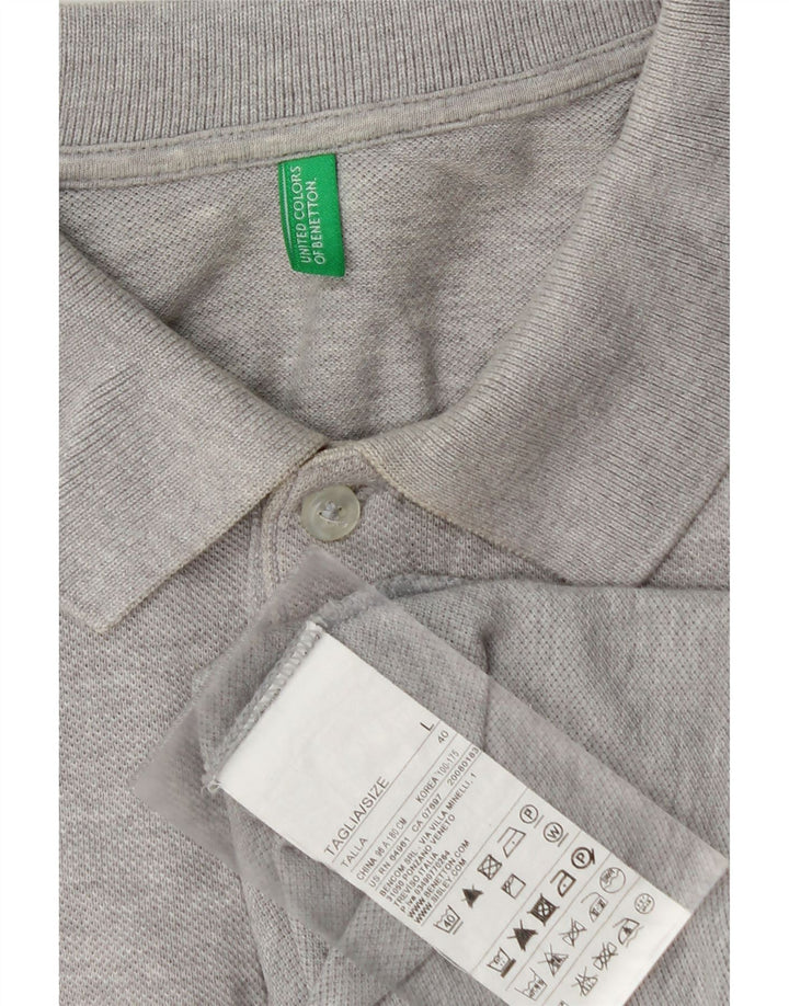 Benetton Herren-Langarm-Poloshirt, große graue Baumwolle