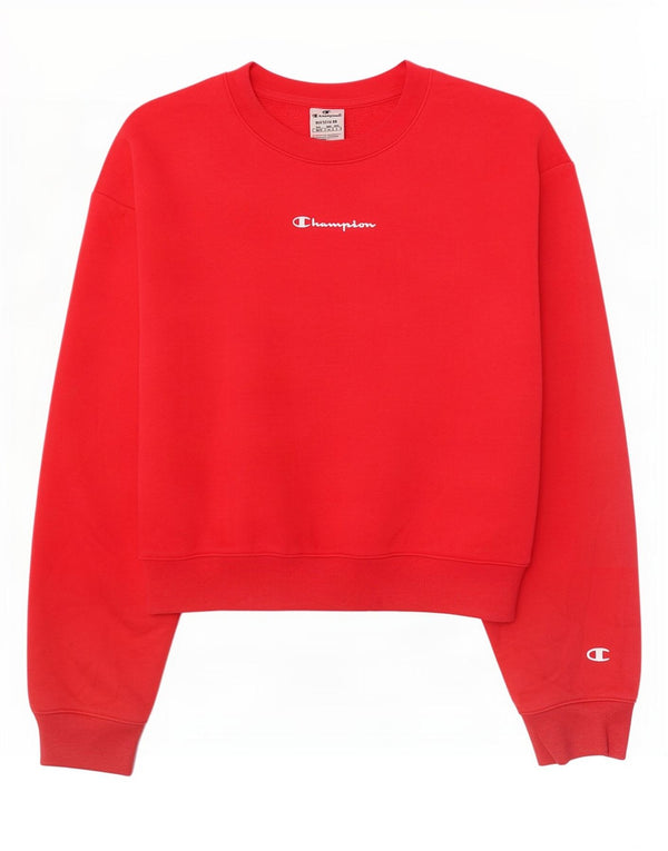 Champion Womens Graphic Crop Sweatshirt Pullover UK 14 Mittelrote Baumwolle