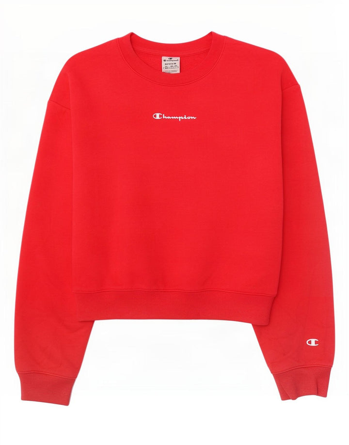 Champion Womens Graphic Crop Sweatshirt Pullover UK 14 Mittelrote Baumwolle