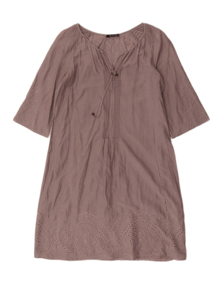 Massimo Dutti Damen Übergroßes Etuikleid EU 36 XS Grau geblümte Baumwolle