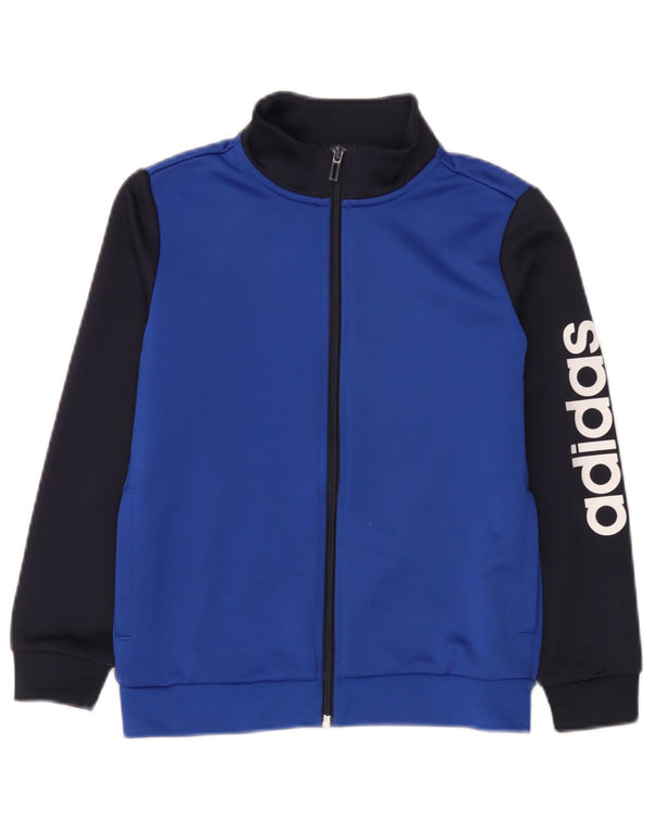 Adidas Jungen Grafik-Trainingsanzug-Top-Jacke, 9–10 Jahre, blaues Farbblockdesign