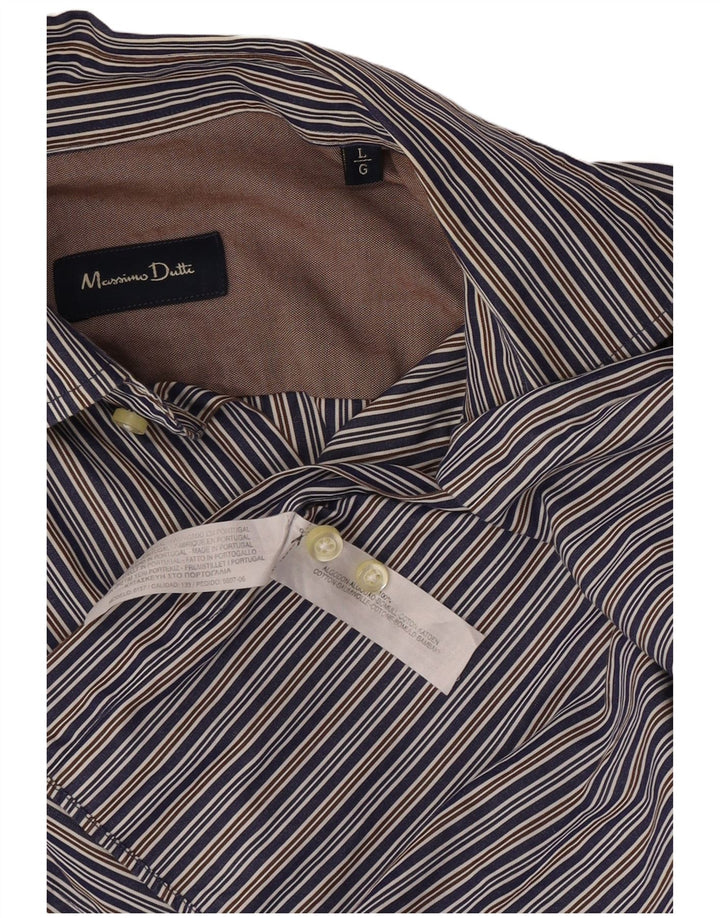 Massimo Dutti Herrenhemd, groß, blau gestreift, Baumwolle