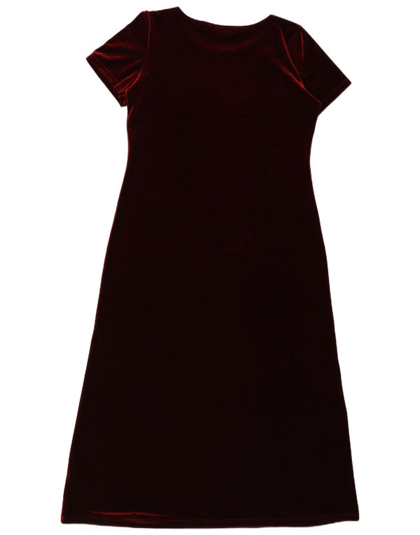 Vintage Damen Velours Maxikleid UK 16 Großes Burgunderrotes Polyester