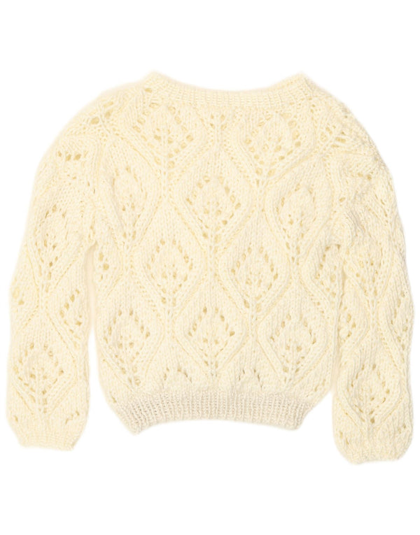 Vintage Damen Durchsichtiger Pullover mit U-Boot-Ausschnitt, UK 12 Medium Off White