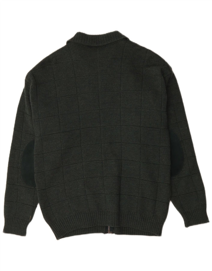 Marks & Spencer Herren-Cardigan-Pullover „St. Michael“ aus Wolle mit kleinem grünem Karomuster