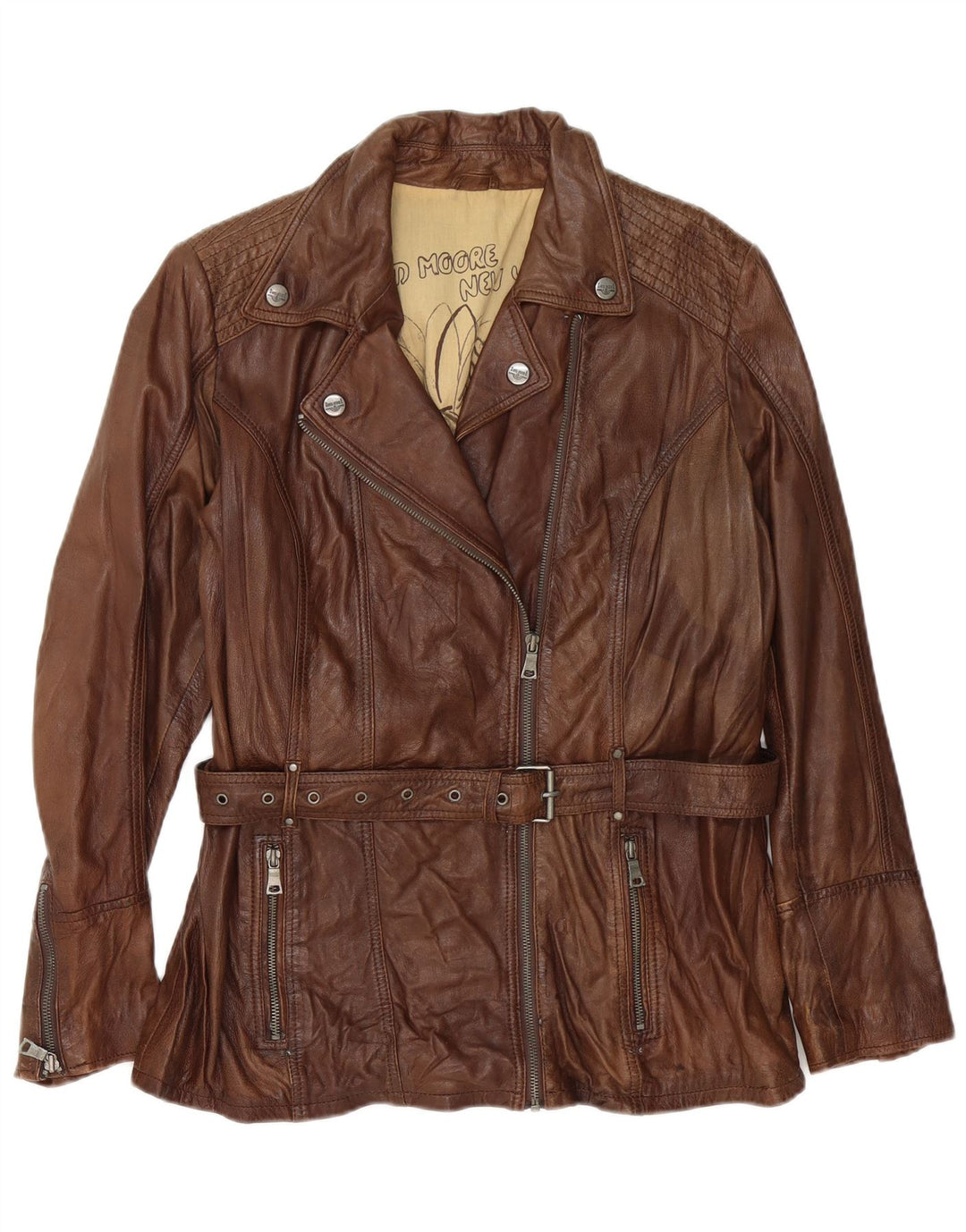 David Moore Damen Leder Bikerjacke UK 16 Large Braun