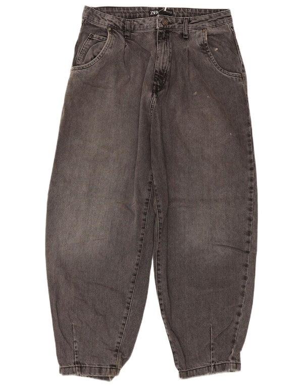 Zara Damen Balloon High Rise Cropped Jeans EU 40 Medium W30 L26 Grau