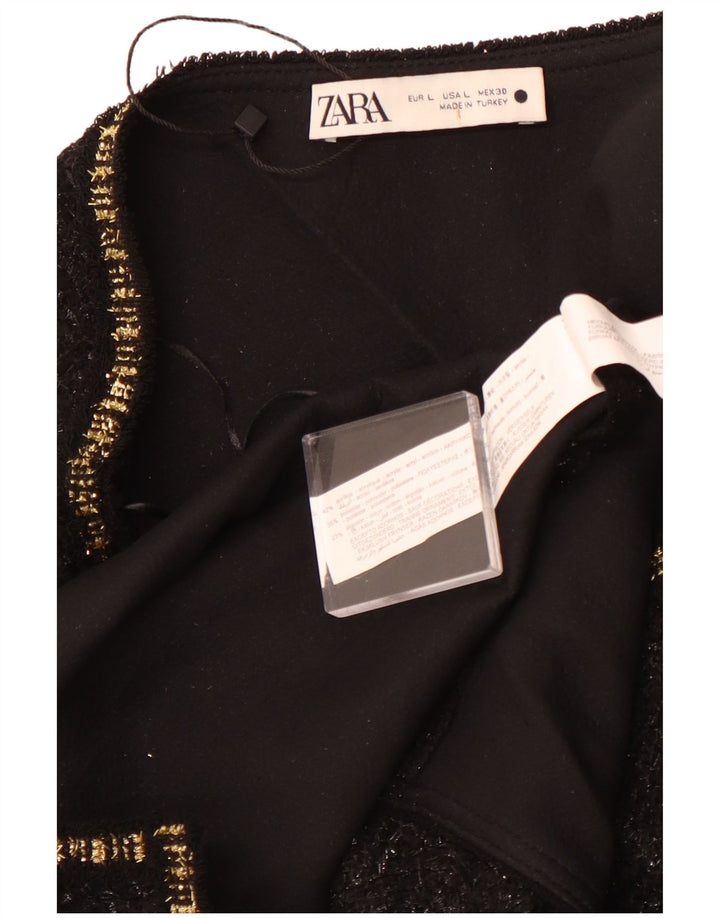 ZARA Damen Tunika One Shoulder Top UK 14 Large Schwarz geflecktes Acryl