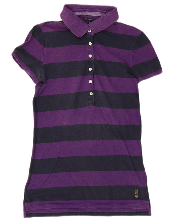 Tommy Hilfiger Womens Slim Fit Polo Shirt UK 12 Medium Purple Striped