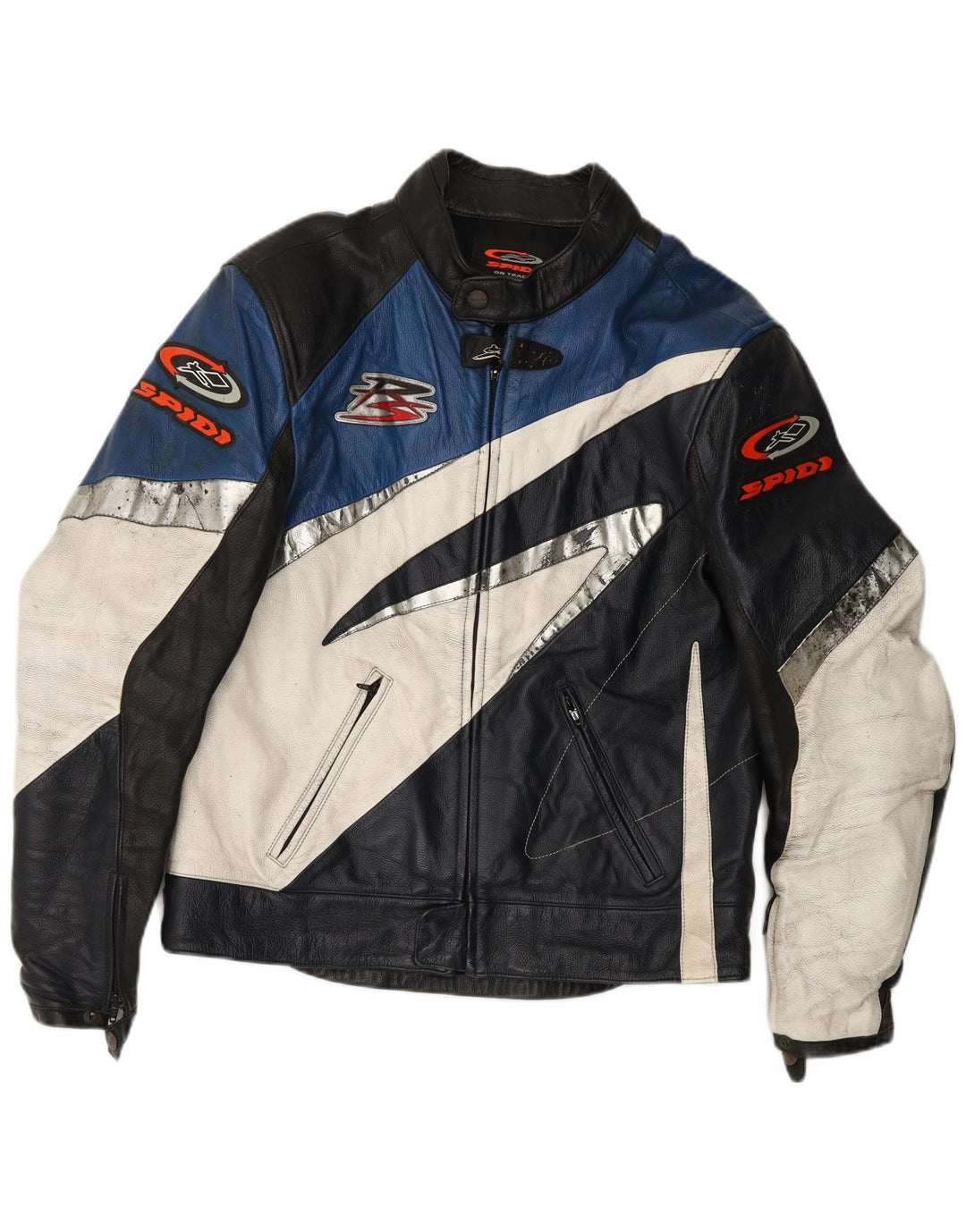 Spidi Herren-Leder-Racer-Jacke IT 54, großes schwarzes Colourblock-Leder