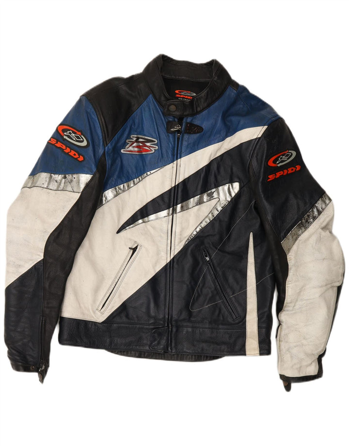 Spidi Herren-Leder-Racer-Jacke IT 54, großes schwarzes Colourblock-Leder