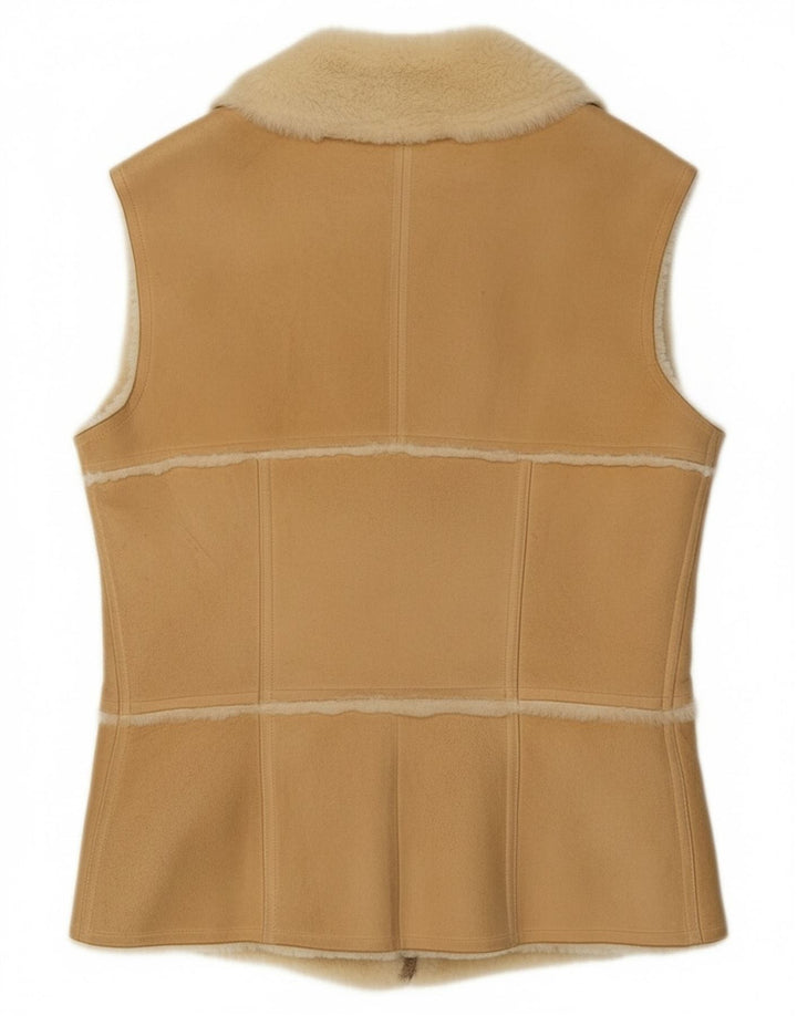 Vintage Damen Shearling Gilet IT 44 Medium Beige