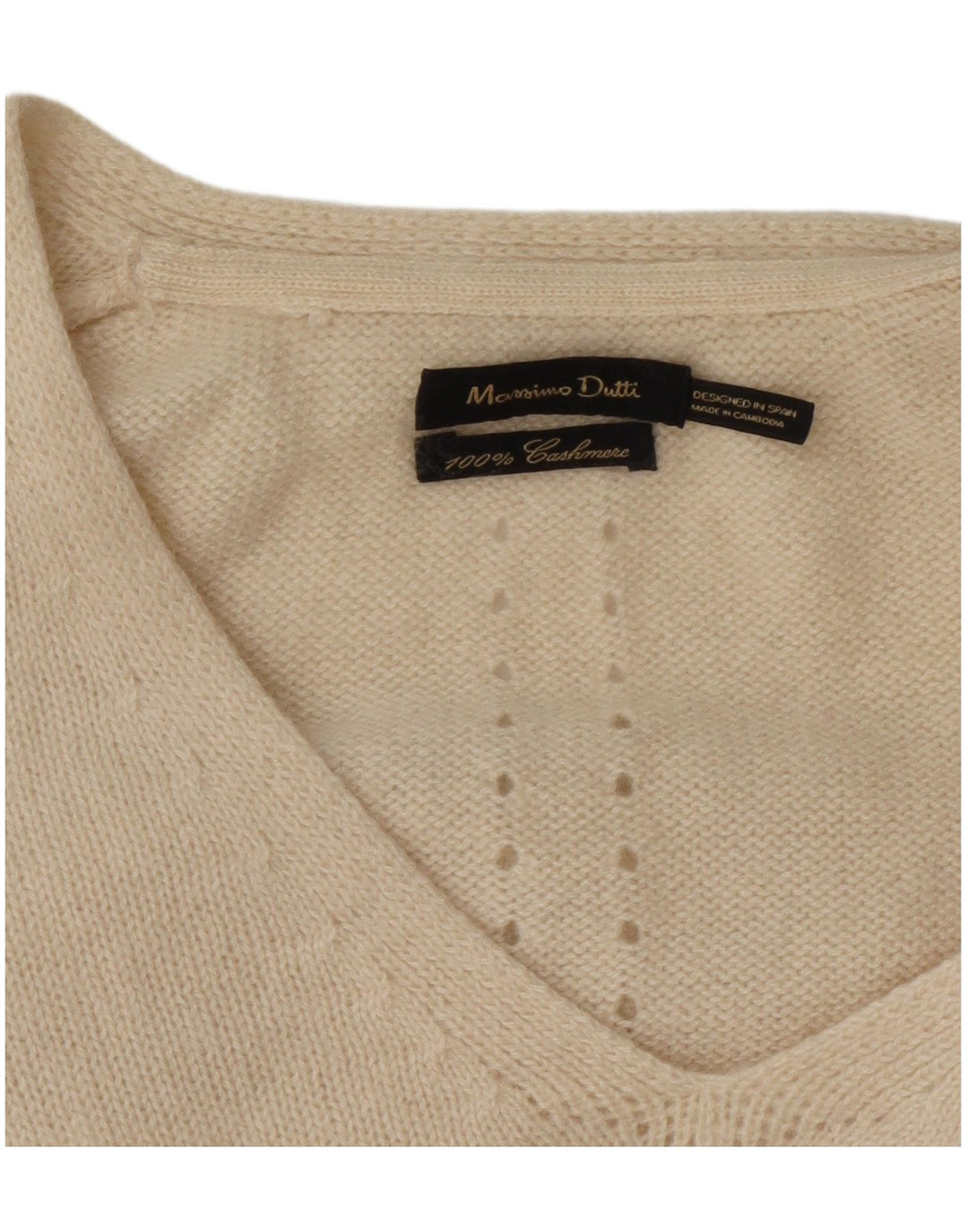 Massimo Dutti Damen-Pullover mit V-Ausschnitt, UK 14, mittlerer, cremefarbener Kaschmir