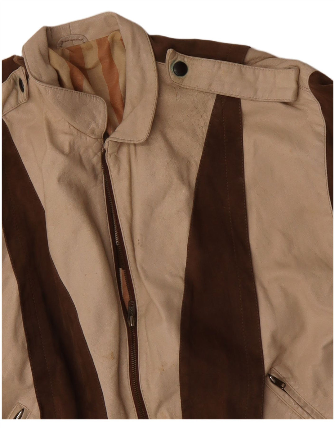 VINTAGE Herren Militärlederjacke IT 50 Large Beige Colourblock