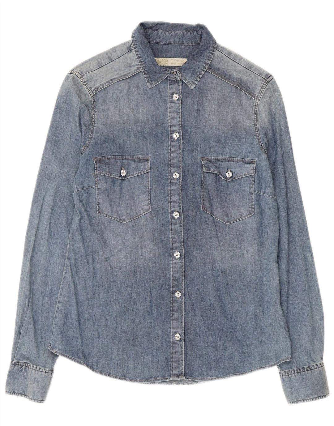 Zara Damen Jeanshemd UK 14 Große blaue Baumwolle