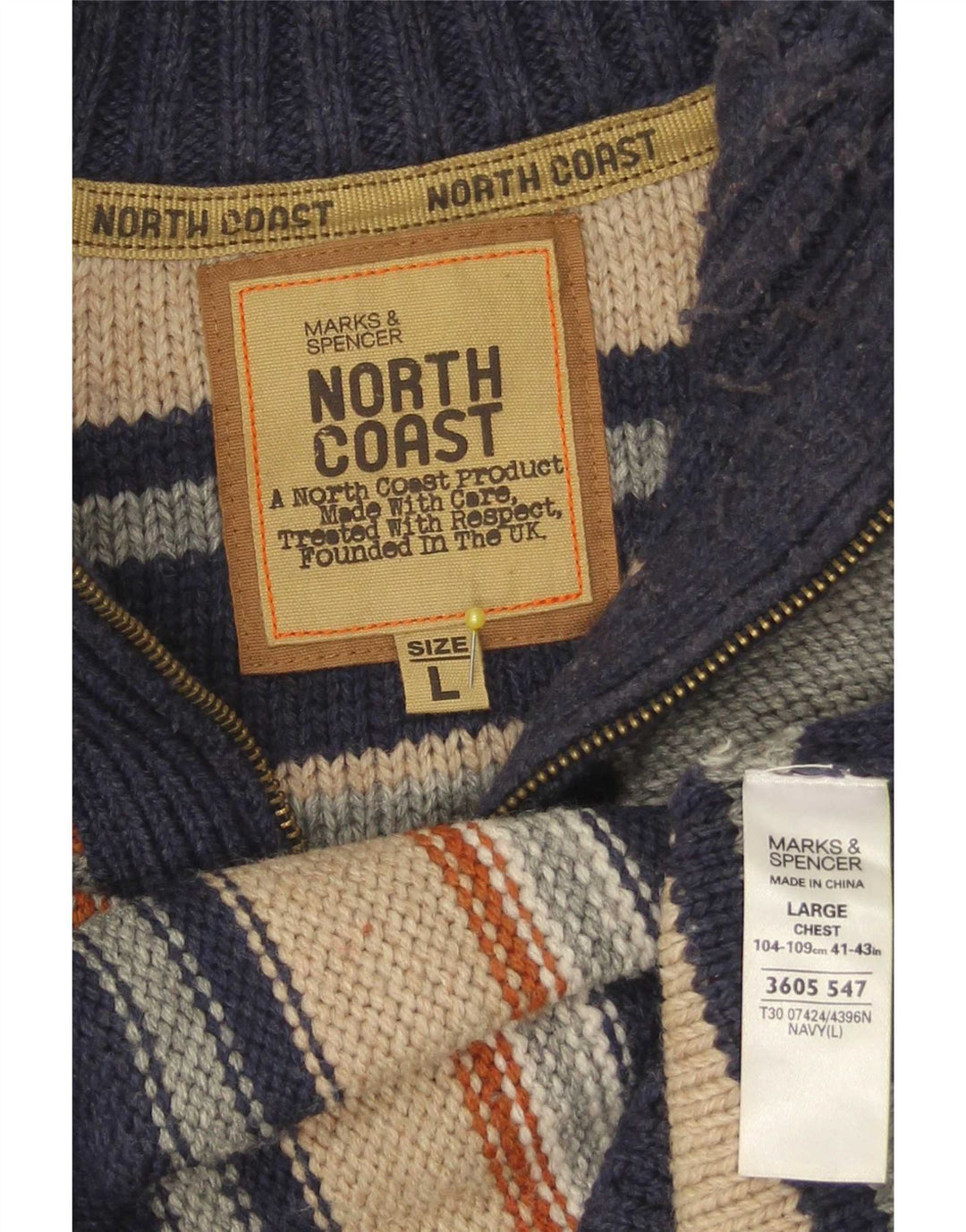 Marks & Spencer Herren North Coast Pullover mit Reißverschluss am Hals, Größe L, Marineblau